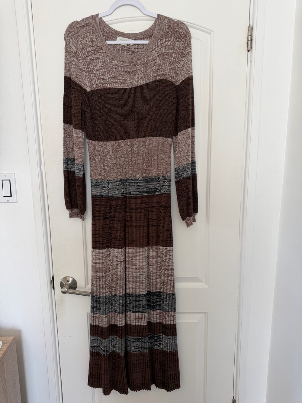 Treasure & Bond Brown and Gray Striped Knit Maxi Dress